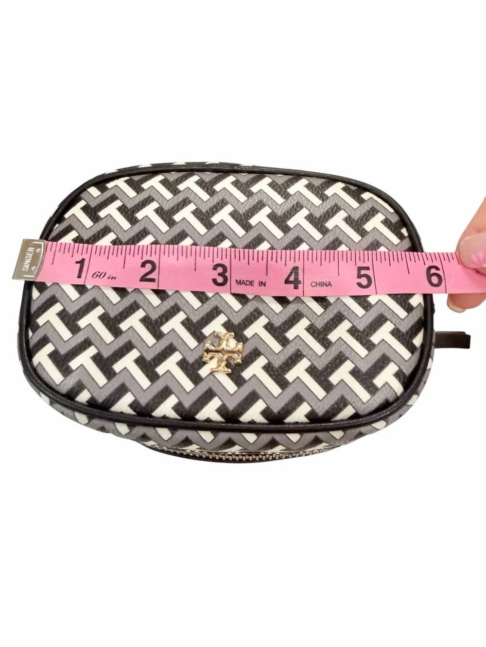Tory Burch T-Zag Cosmetic Make-up Jewelry Bag Case Geometric Pattern NWOT